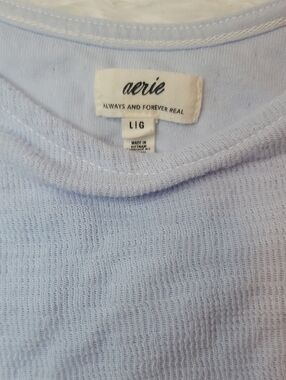 Aerie Light Blue Cropped Puff Sleeve Top. Large